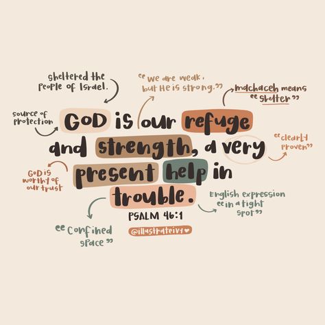 God Is Our Strength, The Lord Is My Refuge And Strength, God Is Our Refuge And Strength, God Is My Refuge And Strength, Psalm 46:1-3, Neutral Quotes, Psalm 46 1, Scripture Lettering, Weary Heart