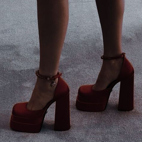 Versace Platform Heels, Heels Versace, Versace Aesthetic, Red Versace, Versace Heels, Pretty Heels, Cute Shoes Heels, Shoes Heels Classy, Heels Red