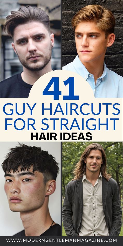 Discover 41 trendy haircut ideas for guys with straight hair. From classic cuts to modern styles, there's something for everyone. #MensHaircuts #StraightHair #MensGrooming Guy Hairstyles Straight Hair, Guys Haircuts Straight Hair, Haircuts For Guys With Straight Hair, Haircut For Men Straight Hair, Teen Boy Haircuts Straight Hair, Guys Hairstyles, Haircuts For Guys, Guy Haircuts, Young Mens Hairstyles