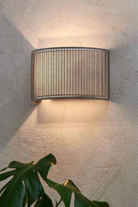 Inject a metallic flash into your space with this Jada wall light. Designed with a laser-cut metal shade and a fabric inner, this wall light will add the perfect pop of light to any room. 50% Metal, 27% Viscose, 23% Linen. Hanging Lights Living Room, Battery Wall Lights, Hanging Bedroom Lights, Hallway Wall Lights, Wall Hanging Lights, Up Down Wall Light, Wall Lights Living Room, Lounge Lighting, Patio Wall