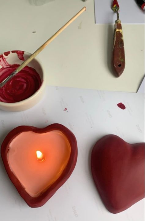 Polymer Candle Holder, Candle Clay Pot, Clay Candle Pots, Polymer Clay Candle Holder, Clay Candle Holders Diy, Homemade Candle Holders, Polymer Clay Candle, Heart Candle Holder, Clay Candle Holders