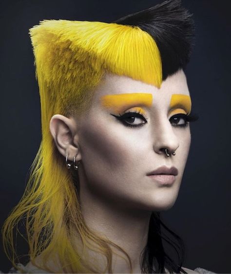 Stung! Black and Yellow Mullet by @alfredo_valero_blades and @miriammateo 🐝 ‼️ Model @lupoulain #mulletmonday #elevatehair #elevatecolor… Yellow Mullet, Hair Color 2024, Short Bleached Hair, Easy Little Girl Hairstyles, Competition Hair, Pelo Anime, Editorial Hair, Trendy Hair Color, Hair Shows