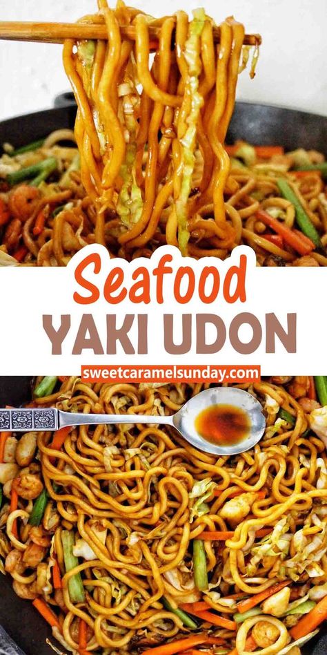 Seafood Udon, Noodle Sauce Recipe, Seafood Stir Fry, Udon Stir Fry, Stir Fried Noodles, Mixed Seafood Recipe, Mixed Seafood, Udon Noodles Recipe, Fried Udon