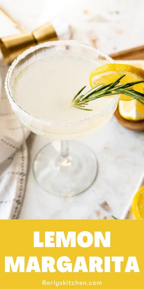 Lemon margarita with a rosemary sprig. Lemon Margarita Recipe, Lemon Margarita, Mint Julip, Broccoli Dishes, Margarita Drink, Rosemary Simple Syrup, Squeezed Lemon, Cinnamon Rolls Homemade, Alcohol Drinks