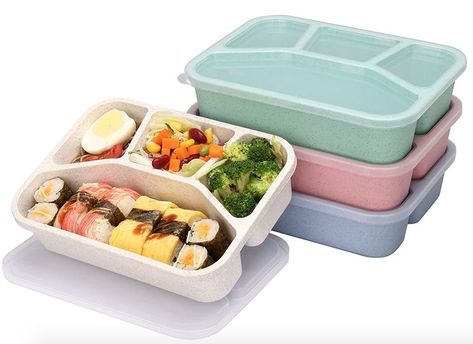 4 Pack Bento Lunch Bo Reusable 4 Compartment Lunch Containers Containers for Kids BPA Free Plastic Divided Food Meal Prep Containers for Schools,Work and Travel Rice Husk, Meal Prep Snacks, Portable Snacks, Snack Containers, Food Storage Container Set, Prepped Lunches, Food Snacks, Meal Prep Containers, Lunch Containers