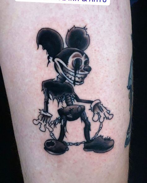 Evil Mickey Mouse Tattoo, Frankie Tattoo, Evil Mickey Mouse, Mickey Tattoos, Creepy Disney, Mouse Tattoo, Mickey Mouse Tattoo, Castle Tattoo, World Famous Tattoo Ink