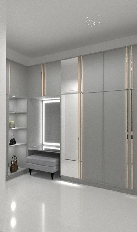 Wardrobe ideas Wardrobe Luxury Modern, Gray Walk In Closet, Grey Walk In Closet, Grey Dressing Room, Grey Wardrobe Bedroom, Latest Cupboard Designs For Bedroom, Different Color Shoes, Latest Cupboard Designs, Gray Closet