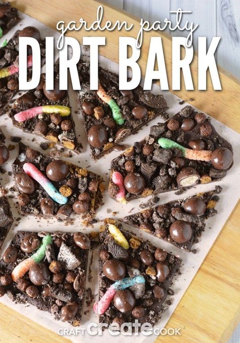 Whether you’re having a garden party or a fun dirt birthday party, you’ll want to make this easy chocolate dirt bark. Mud Birthday Party, Dirt Birthday Party, Dirt Bike Birthday Party, Weather Party, Chocolate Dirt, Children Garden, Dirt Bike Birthday, Popsicle Party, Nature Party