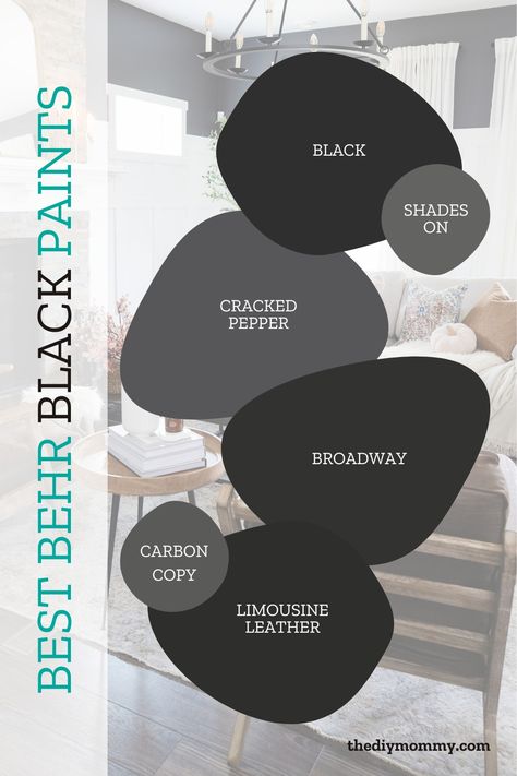 The Best Behr Black Paint Colours & Tips for Choosing One | The DIY Mommy Behr Black Paint, Black Exterior Paint Colors, Behr Exterior Paint Colors, Black Exterior Paint, Behr Exterior Paint, Black Paint Colors, Home Paint Ideas, Basement Paint, Basement Paint Colors