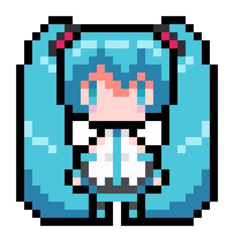 A Perler bead sprite of Hatsune Miku's V3 design. Feel free to use. Miku Perler, Drawing Application, Pixel Drawing, Perler Crafts, Kandi Patterns, Bead Sprite, Melty Beads, Pixel Pattern, Pixel Art Pattern