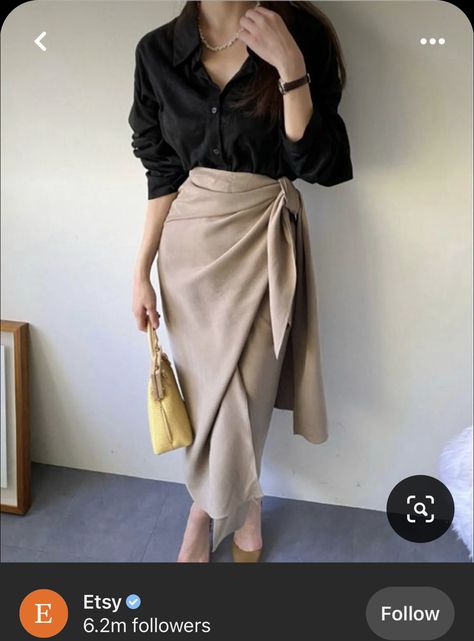 Wrap Skirt Outfit, Satin Wrap Skirt, New Hijab, Satin Skirt Outfit, Long Wrap Skirt, Classy Skirts, Long Pencil Skirt, Wrap Clothing, Mode Kimono