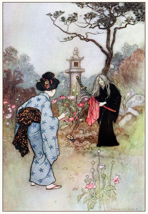 The nurse. Warwick Goble, from Green Willow and other Japanese fairy tales, by Grace James, London, 1910. (Source: archive.org) Japanese Fairy, Warwick Goble, Fairy Illustration, Fairy Tale Books, The Nurse, Fairytale Illustration, Fairy Book, Art Et Illustration, Art And Illustration