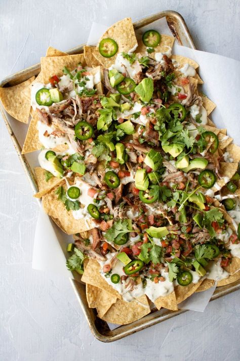 Easy Carnitas, Pizza Date Night, Fries Nachos, Camping Meal Plan, Nacho Sauce, Nacho Recipes, Nacho Toppings, Cold Snacks, Stomach Rumbling