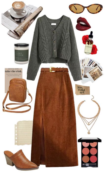 Warm Corduroy Maxi Skirt and Sweater Outfit Outfit | ShopLook Corduroy Long Skirt Outfit, Corduroy Maxi Skirt Outfit, Maxi Skirt And Cardigan Outfit, Long Corduroy Skirt Outfit, Corduroy Skirt Outfit Winter, Maxi Skirt And Sweater Outfit, Maxi Skirt And Sweater, Silk Skirt And Sweater, Skirt And Cardigan Outfit