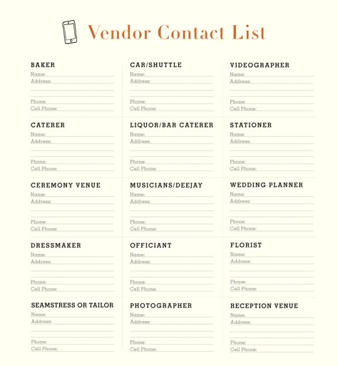 Wedding Coordinator Checklist, Printable Wedding Planning Checklist, Wedding Planning Checklist Printable, Budget List, Event Planning Tips, Event Planning Business, Montana Wedding, Contact List, Wedding Vendor