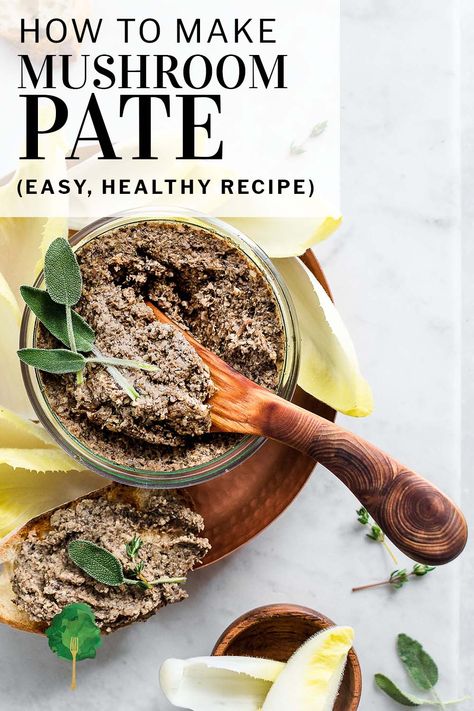 This mushroom pâté recipe is a cinch to make, and an excellent appetizer or sandwich spread. Its rich, savory flavor is offset by bright touches of shallots, sage, and fresh thyme. Mushroom Walnut Pate, Vegan Mushroom Pate, Vegetable Pate Recipe, Vegetarian Pate Recipe, Fancy Mushroom Recipes, Mushroom Relish, Vegan Mushroom Pate Recipe, Mushroom Pate Recipe, Mushroom Pate