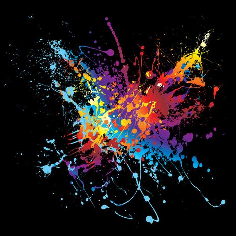 Ink splatter rainbow black. Colourful bright ink splat design with a black backg , #sponsored, #black, #Colourful, #rainbow, #Ink, #splatter #ad Ink Splatter, Black Background, A Black, Rainbow, Paint, Canvas, Black, Design