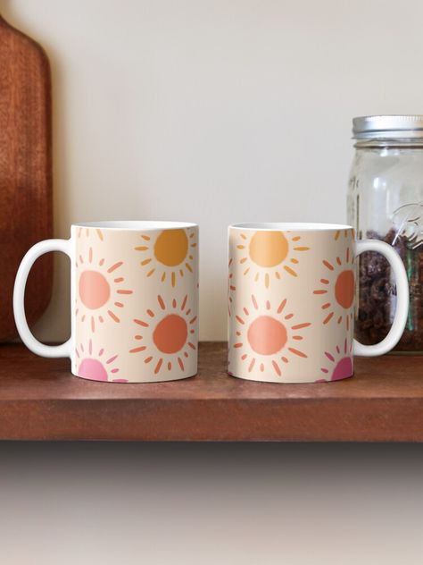 "Groovy Retro Sun Pattern - Tan Orange Pink Palette" Mug by illocharm | Redbubble Orange Pink Palette, Pottery Painting Ideas Easy, Red Palette, Clay Cafe, Mug Painting, Ceramic Cafe, Diy Pottery Painting, Sun Pattern, Pottery Painting Ideas