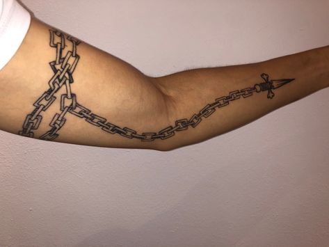 Hunter x hunter Tattoos For Guys Wrist, Kurapika Chains Tattoo, Kurapika Chains, Around Arm Tattoo, Molecule Tattoo, Chain Tattoo, Half Sleeve Tattoos Drawings, Simple Tattoos For Guys, Dragon Sleeve Tattoos