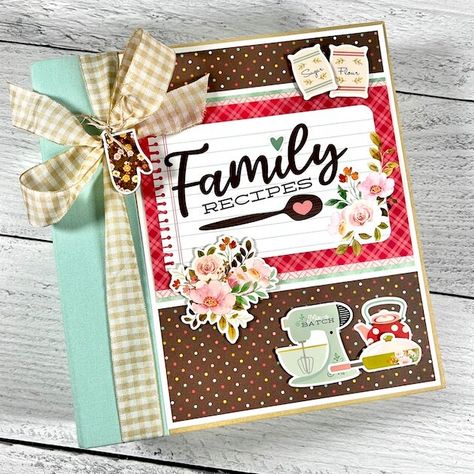 Family Recipes Scrapbook Album - Scrapbook.com Cookbook Holder Diy, Recipes Scrapbook, Scrapbook Albums Tutorial, Scrapbook Recipe Book, Scrapbook Recipe, Summer Scrapbook Layouts, Recipe Album, Pictures Of Family, Recipe Holder