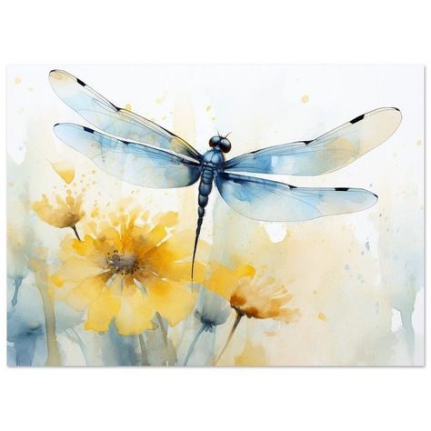 Dragon Fly Painting, Dragonfly Paintings, Fly Painting, Dragonfly Illustration, Dragonfly Artwork, Colorful Dragon, Dragonfly Painting, Wall Art Flowers, Watercolor Dragonfly