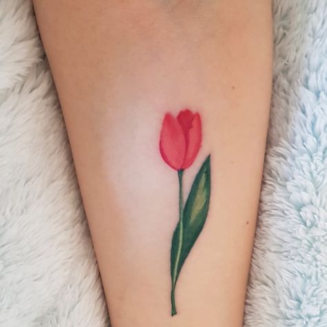 Tulip Tattoo With Words, Tatoos Small Tulip, Watercolor Tulip Tattoo, Simple Tulip Tattoo, Red Tulip Tattoo Design, Tulips Tattoo Design, Red Tulip Tattoo, Delicate Tulip Flower Tattoo, Tulip Tattoo Design