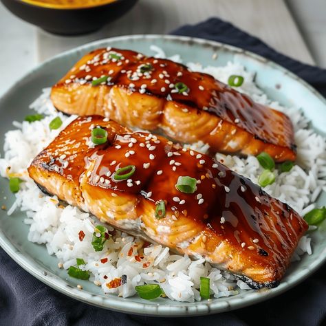 Orange Teriyaki Salmon, Salmon Teriyaki Recipe, Broiled Salmon, Teriyaki Salmon, Salmon Filet, Salmon Dishes, Fancy Food, Quick Weeknight Dinners, Teriyaki Sauce