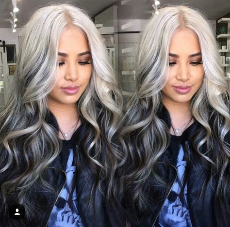 Blonde to black ombre                                                       … Long Grey Hair, Reverse Ombre Hair, Black Hair Ombre, Grey Hair Wig, Grey Ombre Hair, Grey Hair Looks, Top Hairstyles, Ombré Hair, Ombre Hair Color