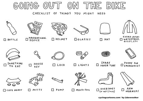 Are you going out to cycle today? Make sure you bring everything with you from this checklist. For all your biking essentials and accessories, visit us at #IvanhoeCycles Cycling Quotes, Cycling Tips, Road Bike Cycling, Cycling Art, Celebrity Design, Cycling Gear, Bicycle Design, Cycling Jerseys, Cycling Shoes