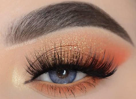 Prom Makeup With Orange Dress, Makeup For Orange Prom Dress, Makeup Looks With Orange, Makeup For An Orange Dress, Make Up For Orange Outfits, Prom Makeup Looks For Orange Dress, Coral Wedding Makeup, Prom Makeup Orange Dress, Prom Makeup Orange