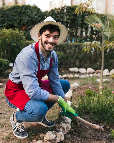 Male Gardener, Smiling Portrait, Farmer Boy, Garden Drawing, Garden Services, Smiling Man, Gardening Outfit, Pure Black, Boy Costumes