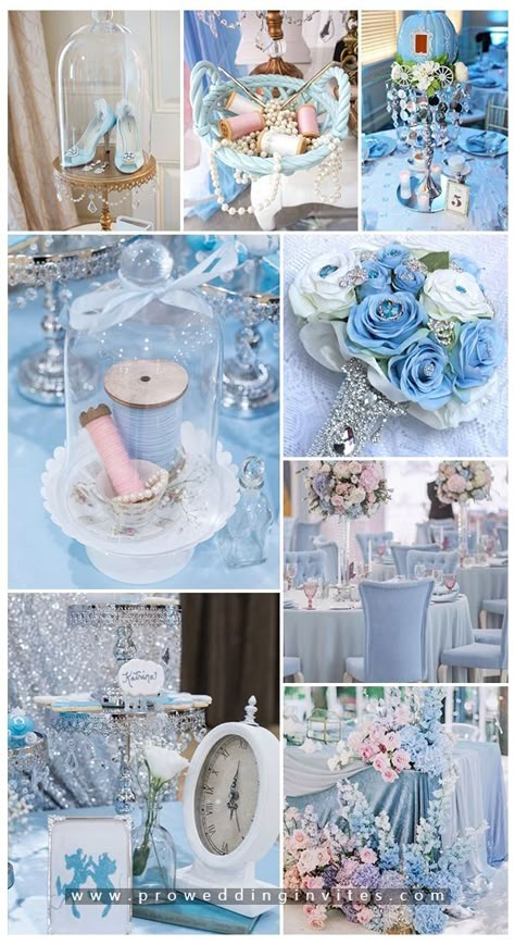 Quince Cinderella, Cinderella Wedding Centerpieces, Cinderella Themed Quinceanera, Sweet 16 Cinderella Theme, Cinderella Quince, Cinderella Centerpiece, Cinderella Bridal Shower, Cinderella Baby Shower, Baby Blue Quinceanera