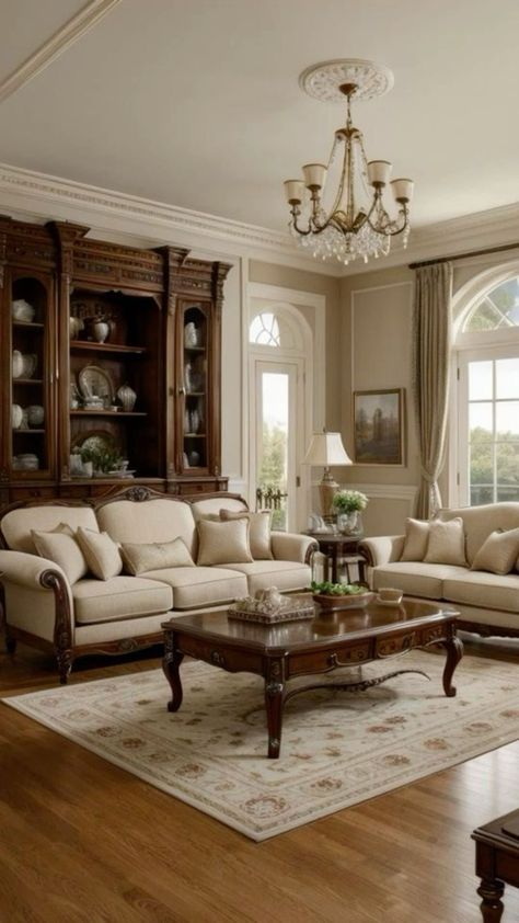 Classic Wall Decor Living Room, Family Room Design Traditional, Victoria Furniture, Colonial Living Room Ideas, Cozy Traditional Living Room, Modern Colonial Interior Design, Traditional Living Rooms, Parisian Style Home, Living Room Designs Cozy