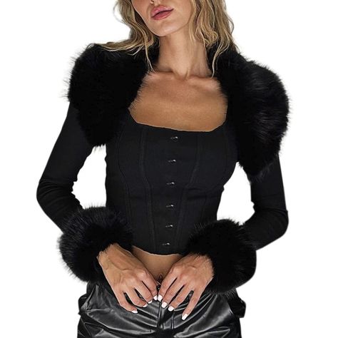 PRICES MAY VARY. Material: Women long sleeve faux fur collar outwear made of high quality polyester and spandex, breathable, lightweight, comfortable and warm to wear on Features: Long sleeve jacket, collar and cuffs with faux fur, short jacket, solid color, sexy women jacket, tight-fitting, elasticity. Note: The faux fur parts of the cuffs and collar are attached to the jacket by buttons. faux fur parts can be removed Occasion: The sexy short jacket is suit for casual wear, anniversary, guest, Fur Outfit, Faux Fur Collar Coat, Faux Fur Cardigan, Faux Fur Cropped Jacket, Fur Cardigan, Fur Collar Jacket, Fur Collar Coat, Collar Coat, Casual Jackets