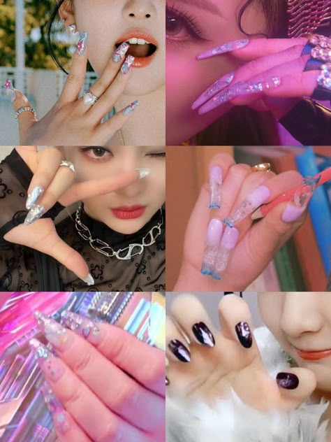 Ningning Nails, Aespa Nails Inspired, Itzy Nails, Xg Nails, Kpop Idol Nails, Aespa Nails, Celeb Nails, Nails Kpop, Xg Kpop