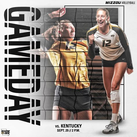 Mizzou Volleyball on Instagram: “‪The calendar has turned. It’s time for SEC Volleyball❗️‬📺 ESPNU‬ ‪#MIZ #ShowMe 🐯🏐‬” Volleyball Gameday Graphic, Game Day Volleyball, Game Day Poster Ideas, Volleyball Graphic Design, Volleyball Graphics, Volleyball Instagram, Volleyball Schedule, Game Day Post, Volleyball Media Day