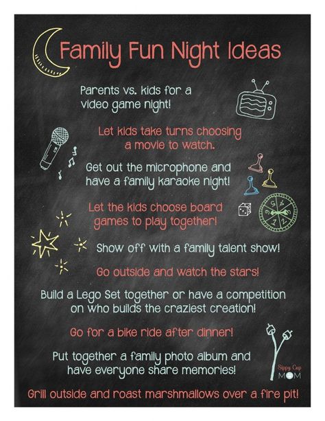 How do you make Family Fun Nights special? Description from sippycupmom.com. I searched for this on bing.com/images Family Fun Night Ideas, Family Night Ideas, Family Time Activities, Family Night Activities, Family Fun Night, Family Theme, Family Photo Album, Summer Fun List, Family Movie Night