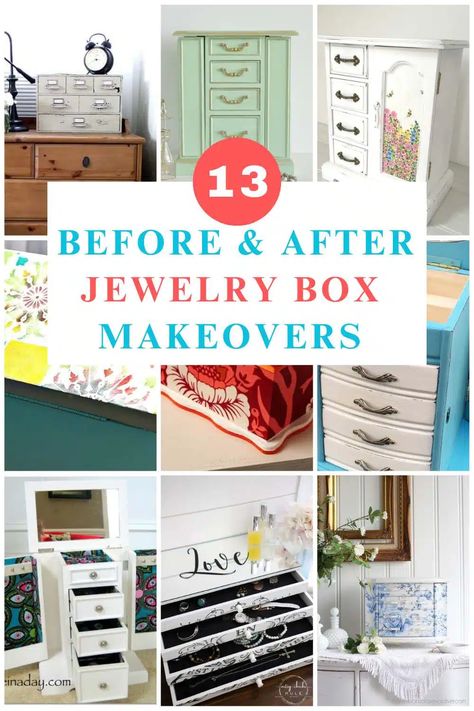 Jewelry Box Redo Diy, Upcycled Jewelry Box Diy Ideas, Upcycle Jewelry Box Ideas, How To Make A Jewelry Box Diy, Upcycled Jewelry Box Diy, Jewelry Box Makeover Diy, Diy Jewelry Box Ideas, Jewelry Box Painting Ideas, Jewellery Box Diy