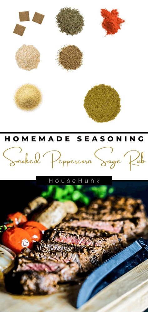 Impart an irresistible smoky aroma to your favorite dishes with Homemade Smoked Peppercorn Sage Dry Rub. Elevate your grilling game with this robust blend of herbs and spices, perfect for meats and vegetables alike! Smokehouse Maple Seasoning Recipe, Smokeable Herbs Blends, Homemade All Purpose Seasoning, Mushroom Seasoning Powder, Sage Spice, Pork Rub Recipe, What Herbs Can Be Smoked?, Angus Steak, Sage Herb