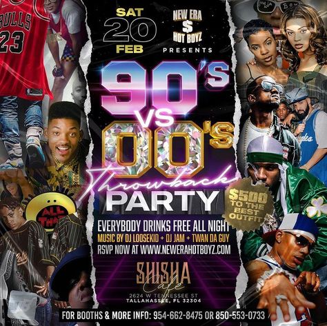 Throwback Party Invitations, 90's Vs 2000's Party Outfits, 90s Theme Party Flyer, 90's Vs 2000's Party, 2000s Party Ideas Decoration Men, Freaknik Flyer Ideas, R&b Themed Party, Rnb Party Theme, 90s And 2000s Party