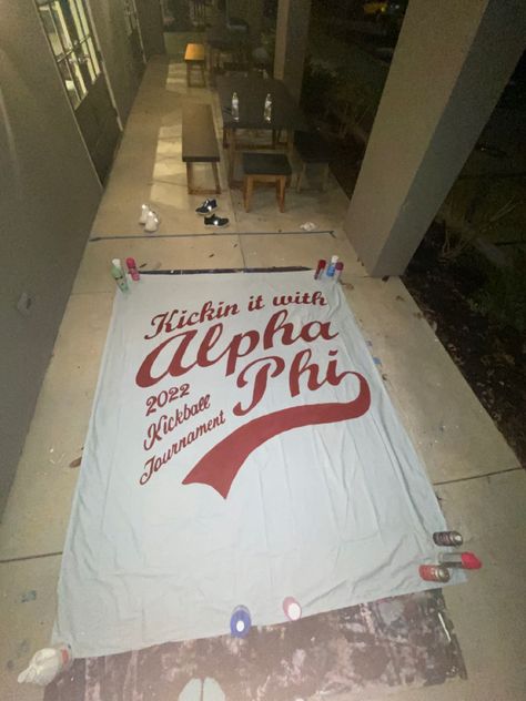 Alpha Phi Philanthropy Banner, Philanthropy Banner Sorority, Sports Sorority Theme, Sorority Philanthropy Events, Alpha Phi Philanthropy, Phi Sigma Rho, Sorority Themes, Philanthropy Events, Football Banner