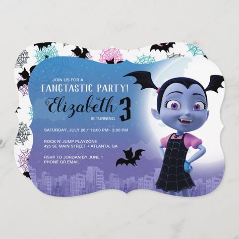 Vampirina Birthday Invitation Disney Birthday Invitations, Vampirina Birthday, Halloween Birthday Party Invitations, Happy Birthday Kids, Disney Invitations, Disney Birthday, Birthday Halloween Party, Halloween Invitations, Disney Junior