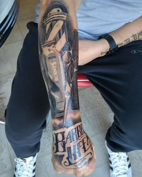 Hairstylist Tattoos, Barber Tattoo, Kakashi Sharingan, Chicano Tattoos Sleeve, Anubis Tattoo, Gangsta Tattoos, Manga Tattoo, Cool Forearm Tattoos, Tattoo Stencil Outline