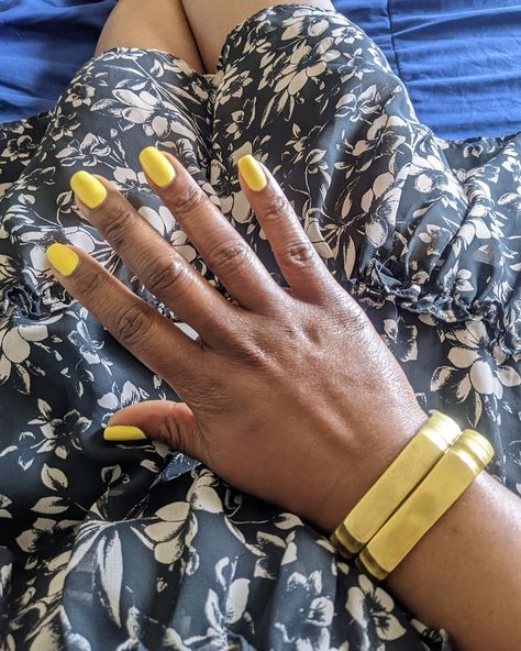 I liked the yellow so much that I went back for more 💛 This color is a lighter yellow from my last gel manicure. The nail tech painted my nails with 2 coats of white polish first, then topped with 2 coats of yellow for a more pigmented yet light, creamy yellow color 🤩 Gel Nail Color: Happily Ever After by LeChat Perfect Match 💛💅🏿 #gelnails #shortnails #momnails #yellownails #yellow #selfcare Gel Nail Colors, White Polish, Yellow Nails, My Nails, Nail Color, Gel Manicure, Nail Tech, Gel Nail, My Last