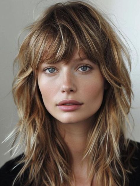 Shag Style Haircuts, Hairstyles Bangs Medium, Wavy Bangs Hairstyles, Heavy Bangs Medium Hair, Style Front Bangs, Medium Hair Bangs, Haircut Medium Hair, Bangs With Wavy Hair, Hair Color With Bangs