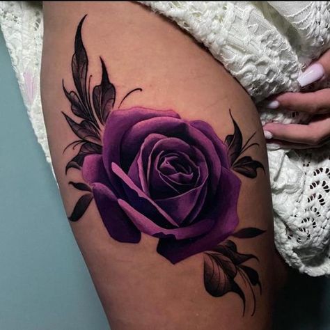 Purple Rose Tattoo, Uv Ink Tattoos, Rose Tattoo Cover Up, Purple Rose Tattoos, Watercolor Tattoo Ideas, Girl Shoulder Tattoos, Watercolor Rose Tattoos, Wrist Tattoo Cover Up, Purple Tattoos