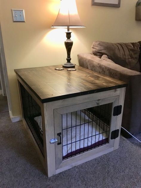 Crate End Table, Dog Crate End Table, Crate End Tables, Diy Dog Crate, Wire Crate, Build A Frame, Dog Crate Furniture, Into The Wood, Dog Rooms