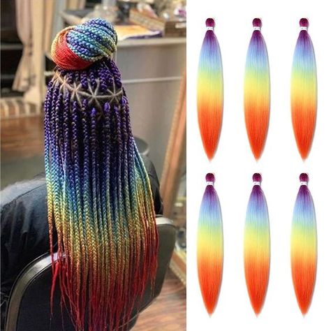 PRICES MAY VARY. ♥PREMIUM QUALITY♥: Heat Resistant Fiber Synthetic Hair, Feel Soft, Tangle Free,Yaki texture natural looking and feel ♥Hair Weight & Lengtht♥: 100g/Pcs, 26Inch, Long Enough to make Box Braid/Senegal Twist Hairstyle ♥Hair Advantage♥: Smooth and Durable, Convenient to DIY, Feel Soft, Comfortable to Wear, Enough to Weight ♥Hair Color♥: Rainbow Braiding Hair, Add Your Hair Volume and Make Your Look with Beautiful ♥Quick and Easy install♥ : Since the hair is pre-stretched ,so it will Hair Color Rainbow, Hair For Box Braids, Colorful Box Braids, Senegal Twist, Pre Stretched Braiding Hair, Twist Hairstyle, Rainbow Braids, Braiding Hair Extensions, Rainbow Hair Color