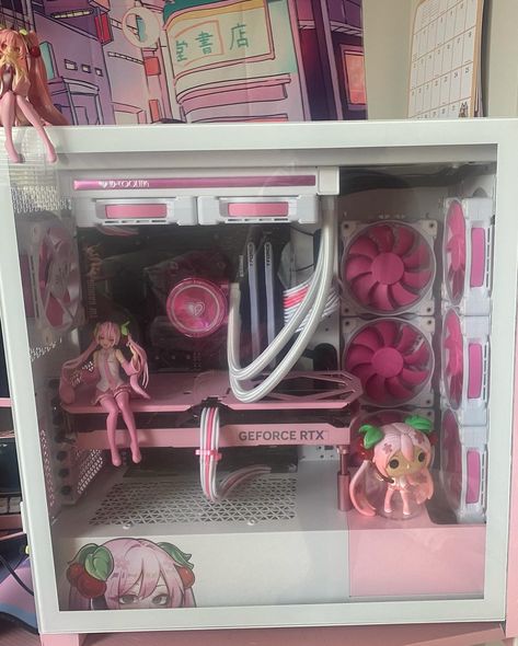 Finally built up the courage to share my gaming pc. I had a lot of fun building this. I provided a link to my pc specs down below ❤️ https://pcpartpicker.com/b/shz7YJ #pink #pinkgamingsetup #pinkgamingpc #sakuramiku #pinkgamingpcbuild #teamgrouptforce #pc #pcgaming #pcparts #pinkaesthetic #instagram #gamergirls #artist #artistsoninstagram #pinkloverscommunity #pinklover #gamingcommunity #idcooling #corsair #corsair5000dairflow #geforcertx #geforce Kirby Pc Setup, Girly Pc Build, Anime Pc Build, Pink Pc, Pc Builds, Pink Pc Setup, Pc Build, Pink Pc Build, Cute Pc Build