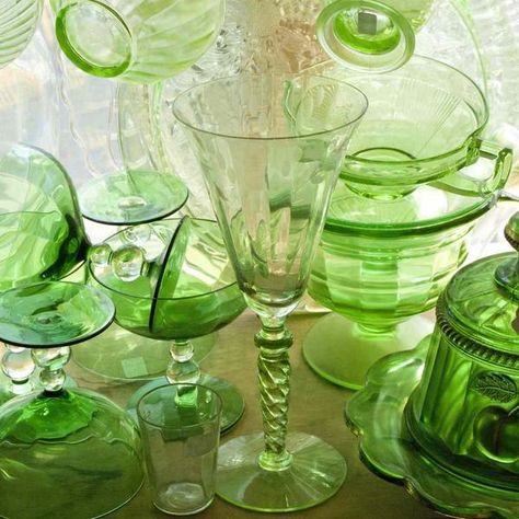 Green Depressionware, Millennial Style, Steuben Glass, Green Cottage, Grand Millennial, Leaded Glass Windows, Green Glassware, Glass Ware, Glass Museum